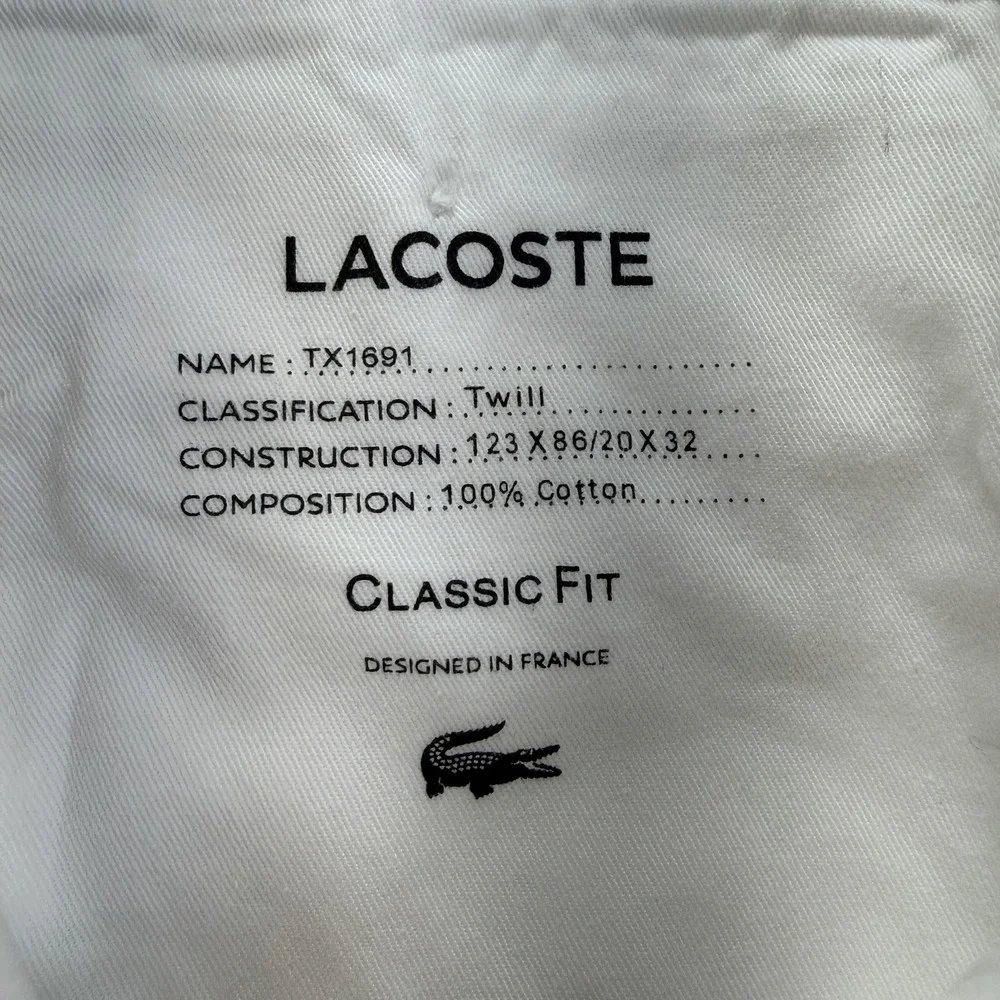 Lacoste Shorts Mens 36 White Classic Fit Chino Cotton 11in Logo Casual Summer